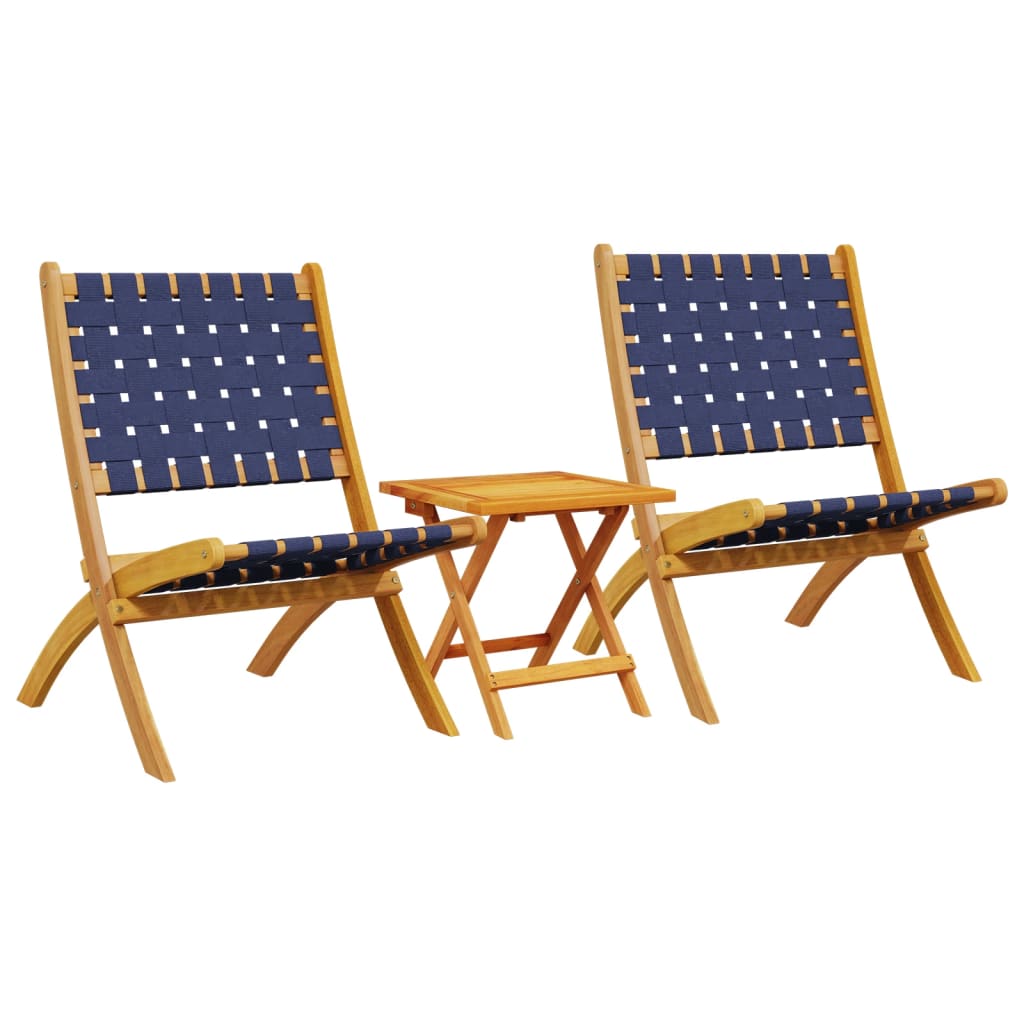 Vidaxl set van 2 klapstoelen met tafel, donkerblauw, massief hout