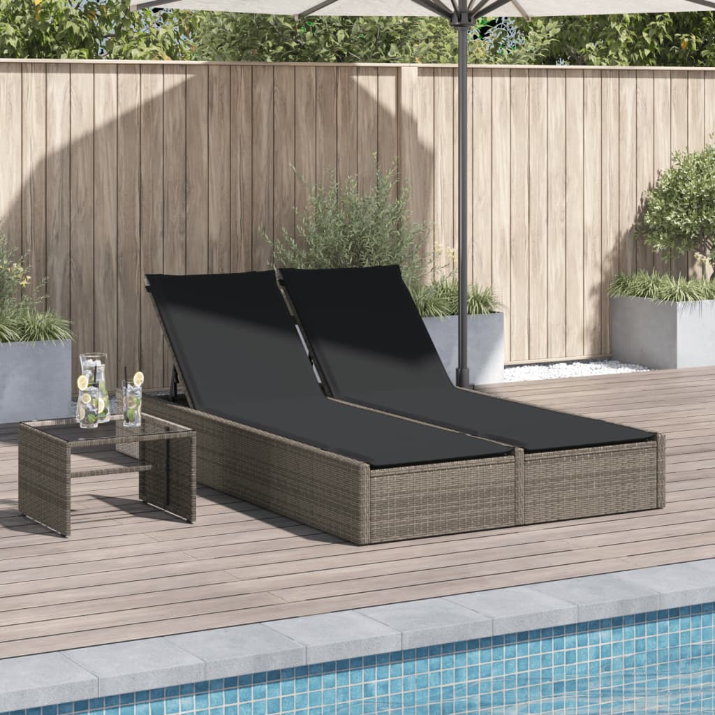 Vidaxl ligbed 2-persoons met kussens poly rattan grijs