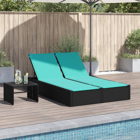 Vidaxl dubbele ligstoel met kussens zwart poly rattan
