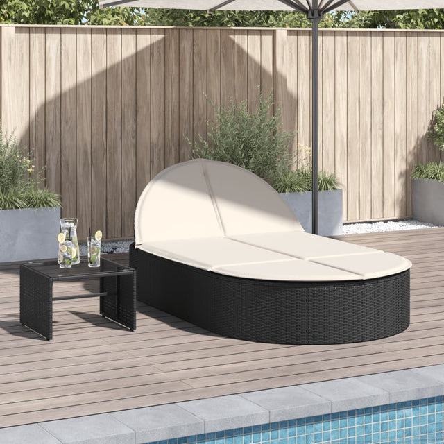 Vidaxl ligbed 2-persoons met kussens poly rattan zwart