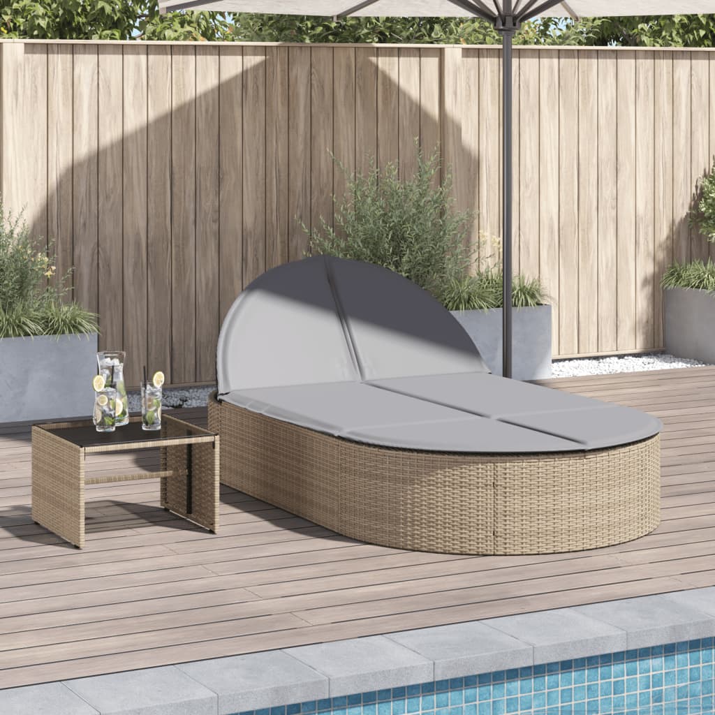 Vidaxl ligbed 2-persoons met kussens poly rattan beige