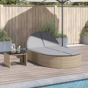 Vidaxl ligbed 2-persoons met kussens poly rattan beige