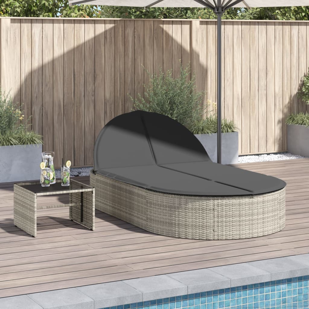Vidaxl ligbed 2-persoons met kussens poly rattan lichtgrijs