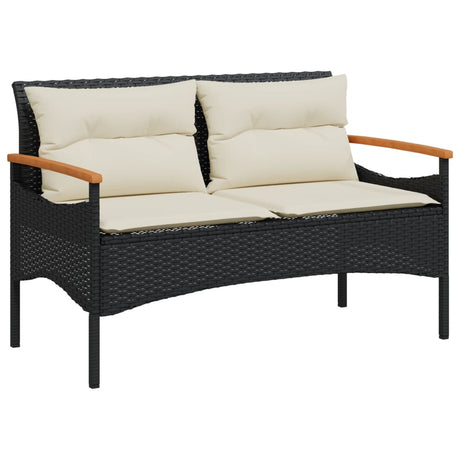 Vidaxl tuinbank met kussens 116x62,5x74 cm poly rattan zwart