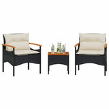 Vidaxl 3-delige loungeset met kussens poly rattan zwart