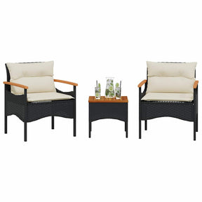 Vidaxl 3-delige loungeset met kussens poly rattan zwart