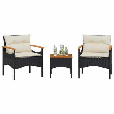 Vidaxl 3-delige loungeset met kussens poly rattan zwart