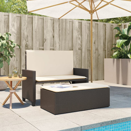 Vidaxl tuinbank met kussens en voetenbank poly rattan bruin