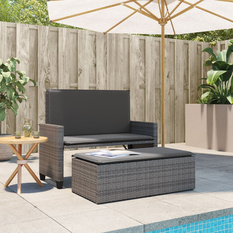 Vidaxl tuinbank met kussens en voetenbank poly rattan grijs