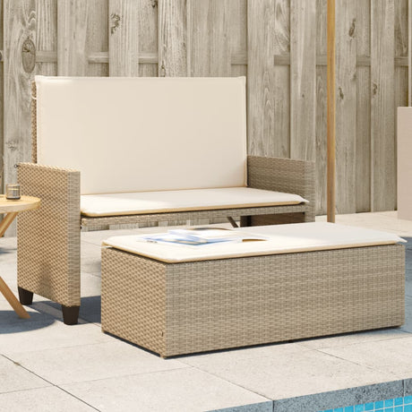Vidaxl tuinbank met kussens en voetenbank poly rattan beige