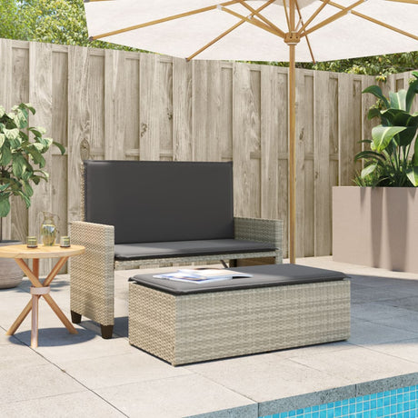 Vidaxl tuinbank met kussens en voetenbank poly rattan lichtgrijs