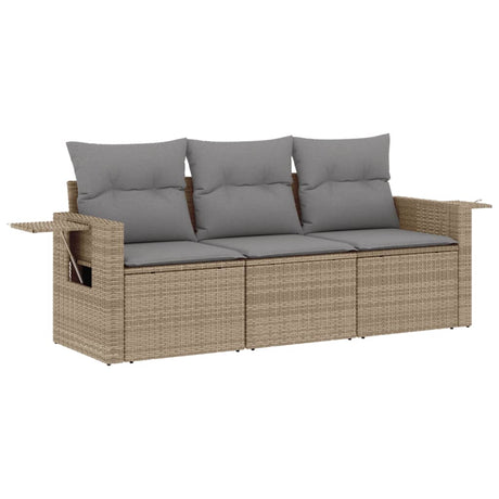 Vidaxl 3-delige loungeset met kussens poly rattan beige