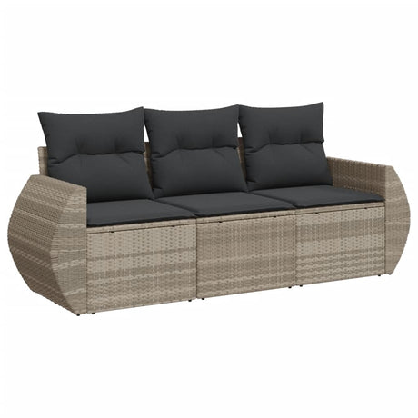 Vidaxl 3-delige loungeset met kussens poly rattan lichtgrijs
