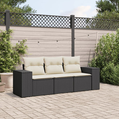 Vidaxl 3-delige loungeset met kussens poly rattan zwart