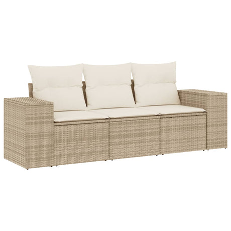Vidaxl 3-delige loungeset met kussens poly rattan beige