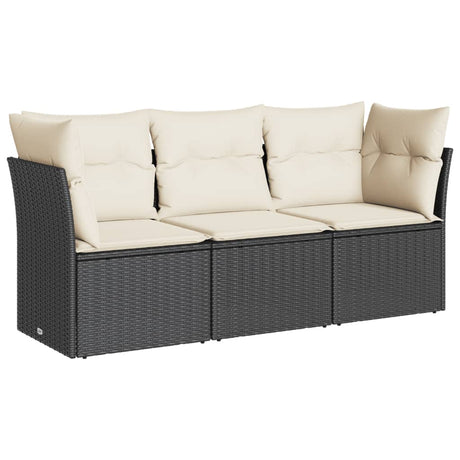 Vidaxl 3-delige loungeset met kussens poly rattan zwart