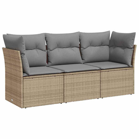 Vidaxl 3-delige loungeset met kussens poly rattan beige