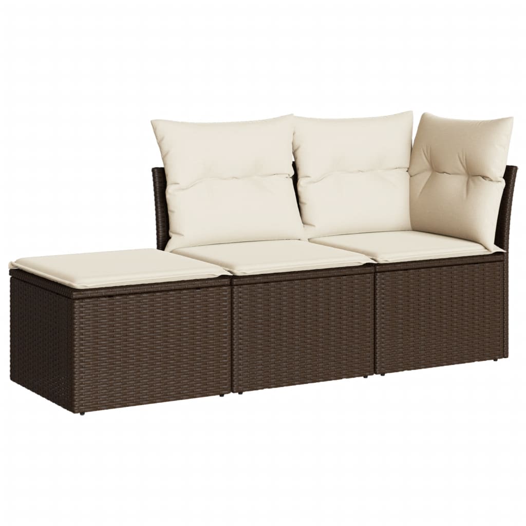 Vidaxl 3-delige loungeset met kussens poly rattan bruin
