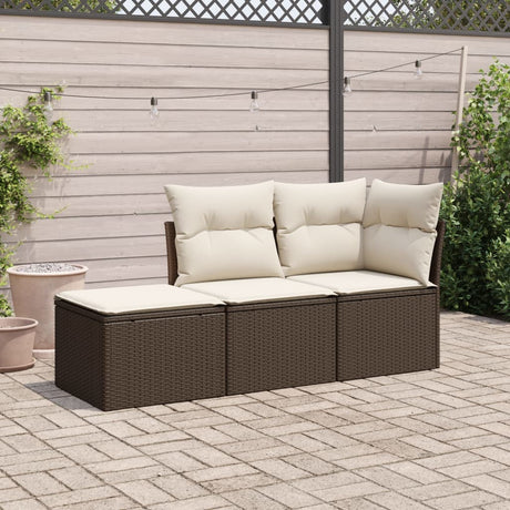 Vidaxl 3-delige loungeset met kussens poly rattan bruin
