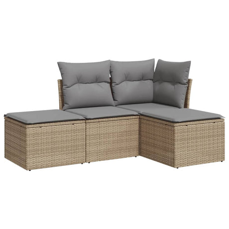 Vidaxl 4-delige loungeset met kussens poly rattan beige