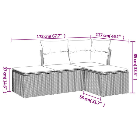 Vidaxl 4-delige loungeset met kussens poly rattan bruin