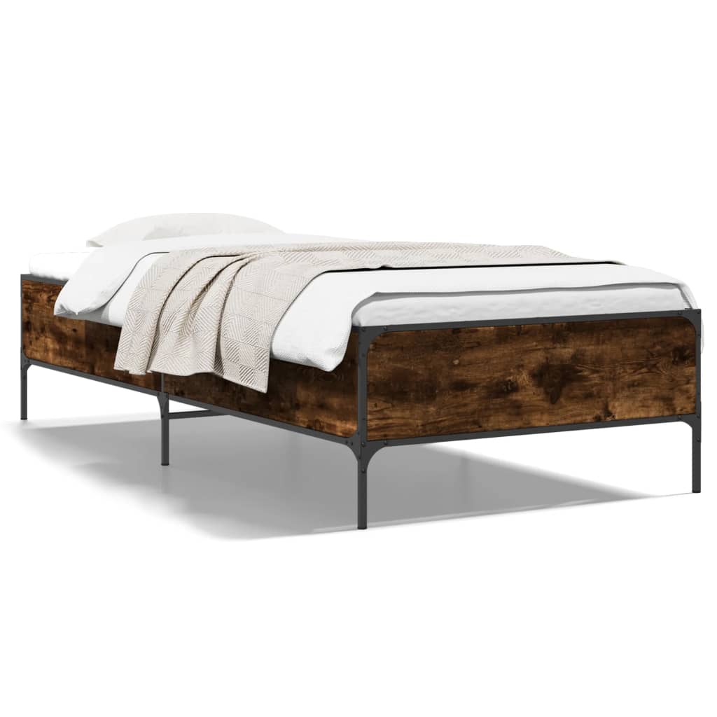 Vidaxl bedframe bewerkt hout en metaal gerookt eikenkleurig 100x200 cm