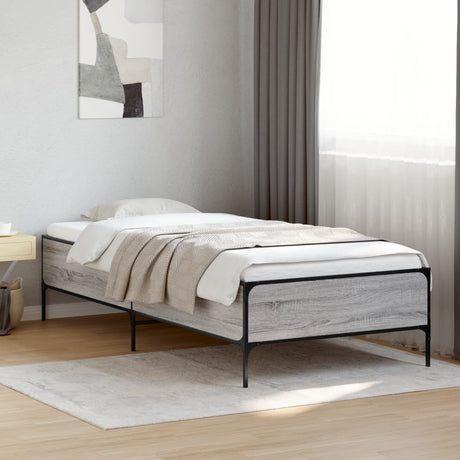 Vidaxl bedframe bewerkt hout en metaal grijs sonoma eiken 100x200 cm