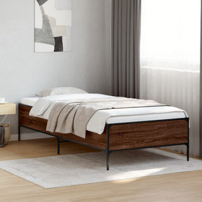 Vidaxl bedframe bewerkt hout en metaal bruin eikenkleurig 90x200 cm