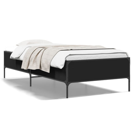 Vidaxl bedframe bewerkt hout en metaal zwart 75x190 cm