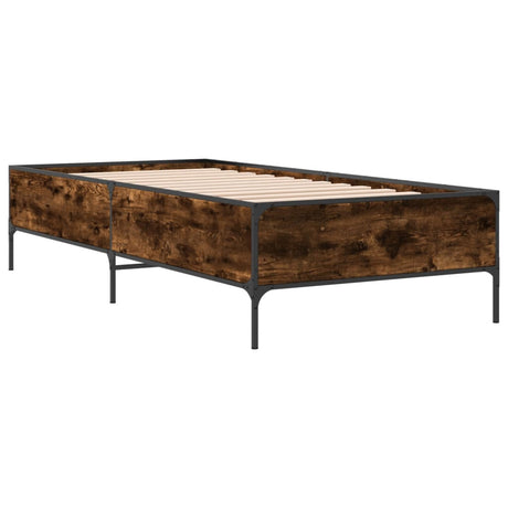 Vidaxl bedframe bewerkt hout en metaal gerookt eikenkleurig 75x190 cm