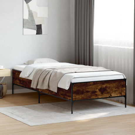 Vidaxl bedframe bewerkt hout en metaal gerookt eikenkleurig 75x190 cm