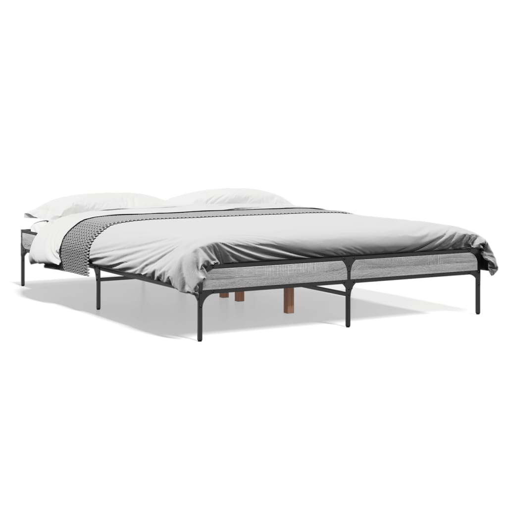 Vidaxl bedframe bewerkt hout metaal grijs sonoma eiken 160x200 cm