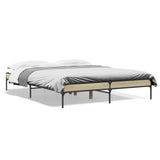 Vidaxl bedframe bewerkt hout metaal sonoma eikenkleurig 150x200 cm
