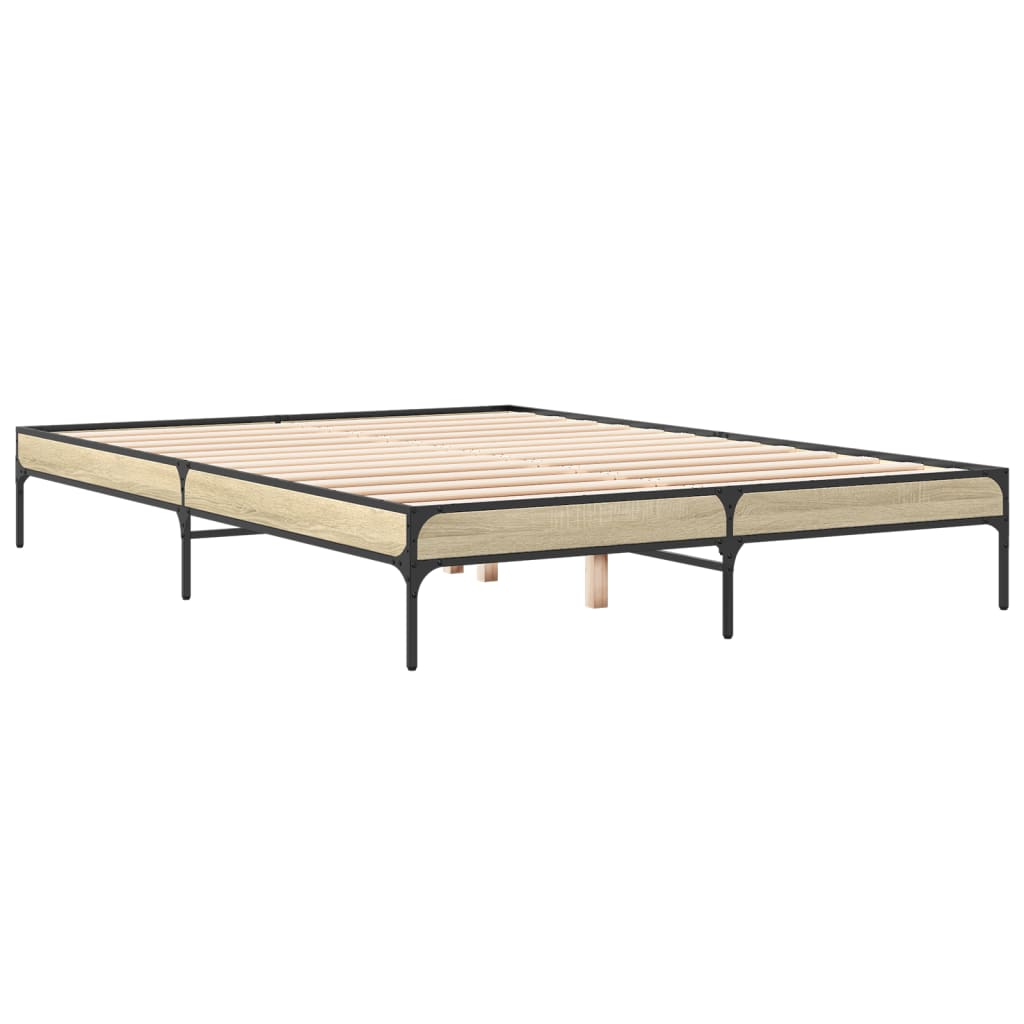 Vidaxl bedframe bewerkt hout metaal sonoma eikenkleurig 150x200 cm