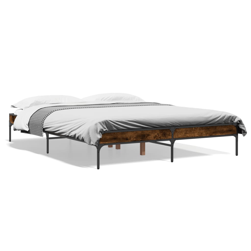 Vidaxl bedframe bewerkt hout metaal gerookt eikenkleurig 150x200 cm