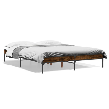 Vidaxl bedframe bewerkt hout metaal gerookt eikenkleurig 150x200 cm