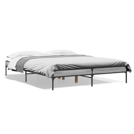 Vidaxl bedframe bewerkt hout metaal grijs sonoma eiken 140x200 cm