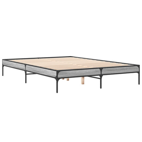 Vidaxl bedframe bewerkt hout metaal grijs sonoma eiken 140x200 cm
