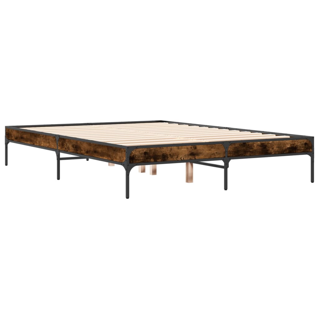 Vidaxl bedframe bewerkt hout metaal gerookt eikenkleurig 120x200 cm