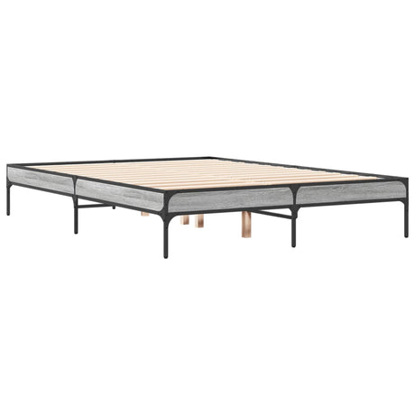 Vidaxl bedframe bewerkt hout metaal grijs sonoma eiken 120x200 cm
