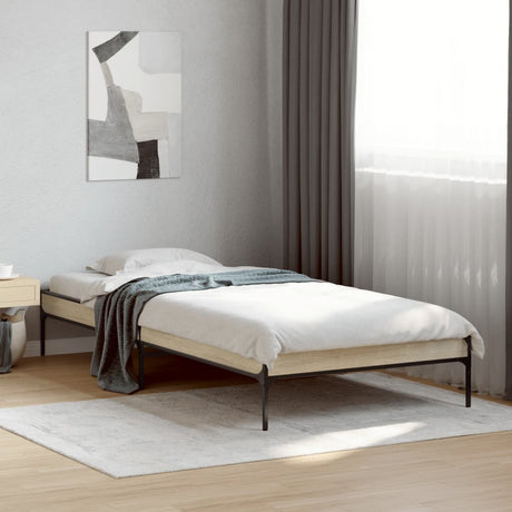 Vidaxl bedframe bewerkt hout en metaal sonoma eikenkleurig 100x200 cm