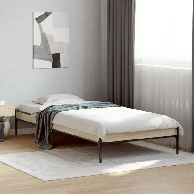 Vidaxl bedframe bewerkt hout en metaal sonoma eikenkleurig 100x200 cm