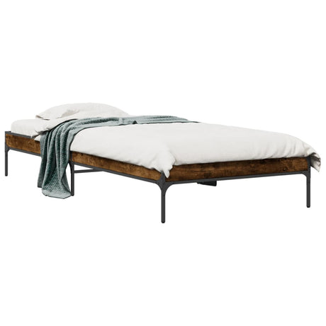 Vidaxl bedframe bewerkt hout en metaal gerookt eikenkleurig 90x200 cm