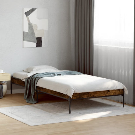 Vidaxl bedframe bewerkt hout en metaal gerookt eikenkleurig 90x200 cm