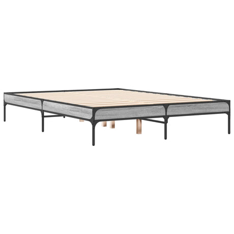 Vidaxl bedframe bewerkt hout metaal grijs sonoma eiken 140x190 cm