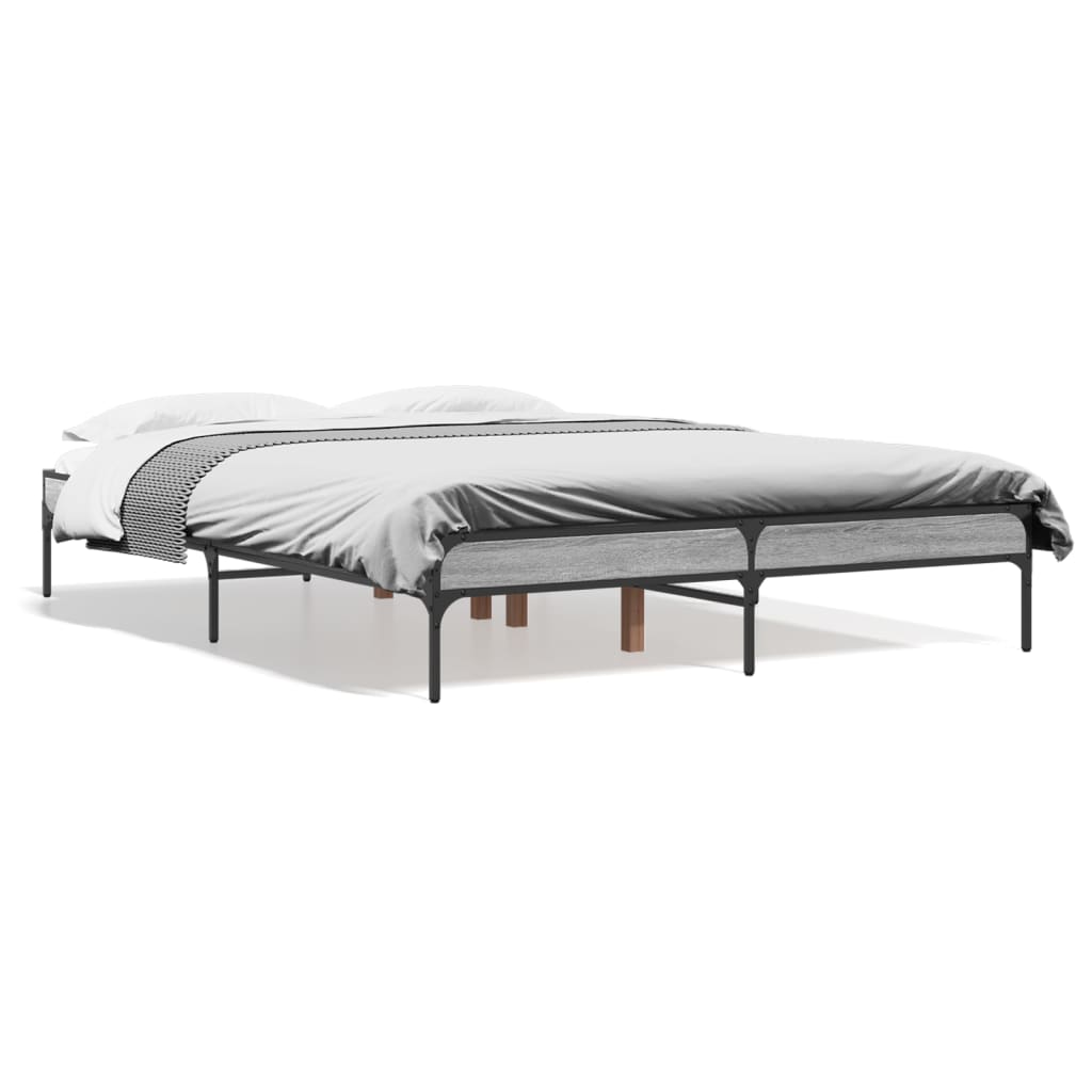 Vidaxl bedframe bewerkt hout metaal grijs sonoma eiken 135x190 cm