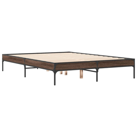 Vidaxl bedframe bewerkt hout metaal bruin eikenkleur 135x190 cm