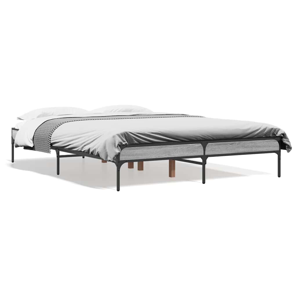 Vidaxl bedframe bewerkt hout metaal grijs sonoma eiken 120x190 cm