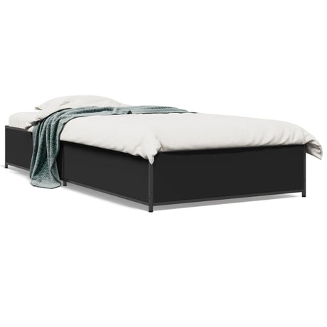 Vidaxl bedframe bewerkt hout en metaal zwart 90x190 cm