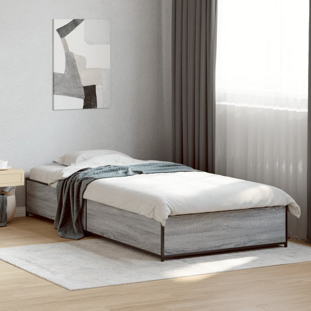 Vidaxl bedframe bewerkt hout en metaal grijs sonoma eiken 90x190 cm